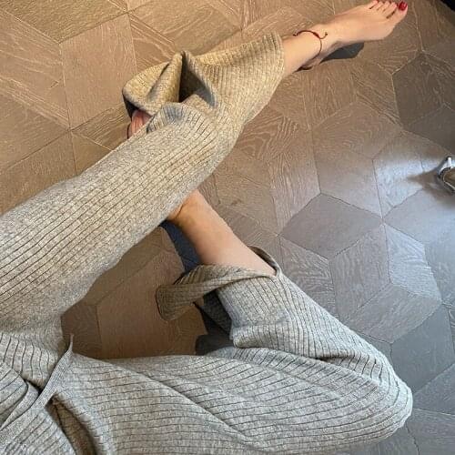 Autumn Fashion Women Solid Knitted Pants Wide Leg Trousers High Waist Loose Pantalones Female Casual Comfortable Streetwear Y123