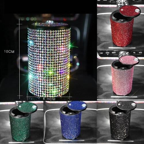 Diamond Portable Rhinestone Car Ashtray Truck Auto Office Cigarette Ashtray Box Case Crystal Car-styling