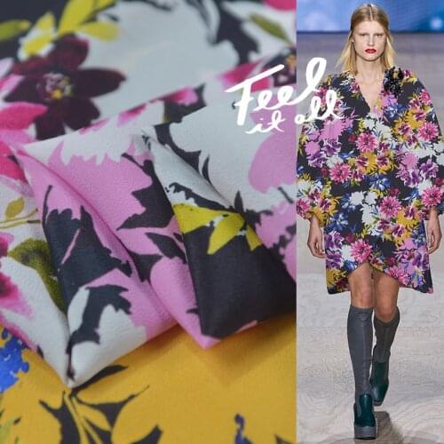 Silk and cotton fabric pure silk crepe de chine handfeel floral print not sheer,SCT768