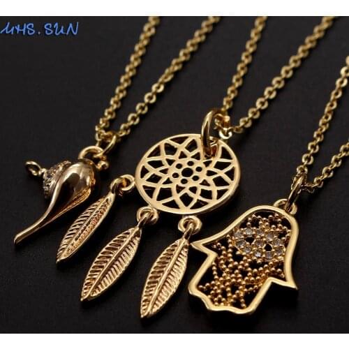MHS.SUN Cute Mini Dreamcatcher/Lamp/Hand Pendant Chain Necklace Fashion Women/Girls Charm Mosaic Zircon Necklace Gold Color