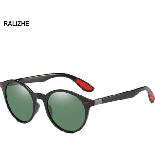 RALIZHE 2019 Fashion Round Retro Polarized Sunglasses Vintage Polished Black Green Sun Glasses For Driving Mens Women UV400 TR90
