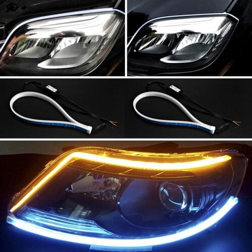 New 2pcs Ultrafine Cars DRL LED Daytime Running Lights White Turn Signal Yellow Guide Strip for Headlight Assembly Drop Shipping