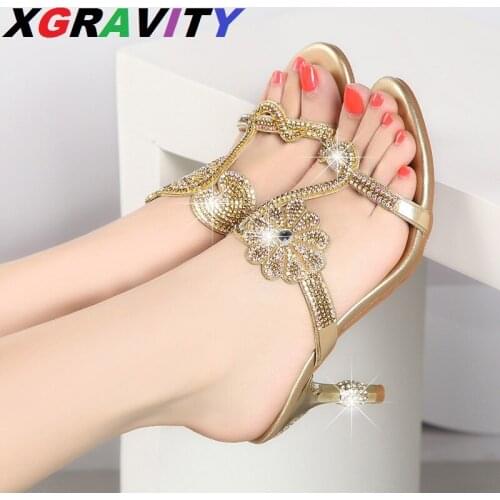 XGRAVITY Plus Size 34-41 Rhonestone Sexy Thin High Heel Pumps Sexy Ladies Crystal Shoes Elegant Womens Party Shoes Ladies D06