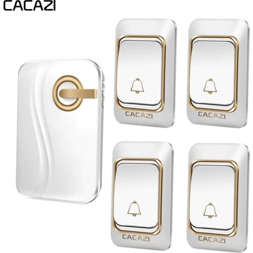 CACAZI Smart Wireless Doorbell DC Battery Operated Waterproof 4 Button 1 Receiver Home Cordless DoorBell 4 Volume 36 Chimes