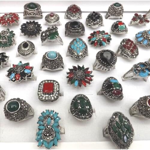 Vintage Designed Multicolor Resin Crystal Paved Rings Chinese Ethnic Jewelry 50pcs/lot