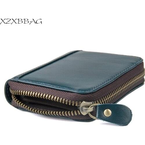 XZXBBAG Upscale Genuine Leather Accordion Card Wallet Zipper ID Credit Card Holder Women Men Extendable Cardholder Coin Purse