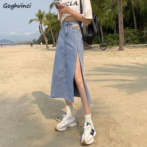 Skirts Women Side-slit High Waist Summer New All-match Leisure Stylish Ulzzang Holiday Streetwear Female A-line Sexy Solid Color