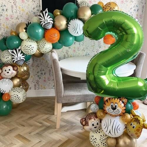 Green Number 1 2 3 Jungle Party Animal Foil Balloons For Baby Shower Party Zoo Animal Jungle Theme Birthday Party Decor Supplies