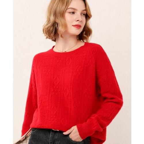 Ladies pullover 2021 winter 100% wool sweater casual solid color round neck cashmere sweater plus size womens top thick hot