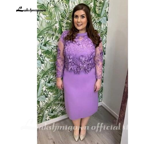 2021 Plus Size Purple Lace Appliques Mother Of The Bride Dresses Long Sleeves Chiffon A Line Mother Dresses For Weddings