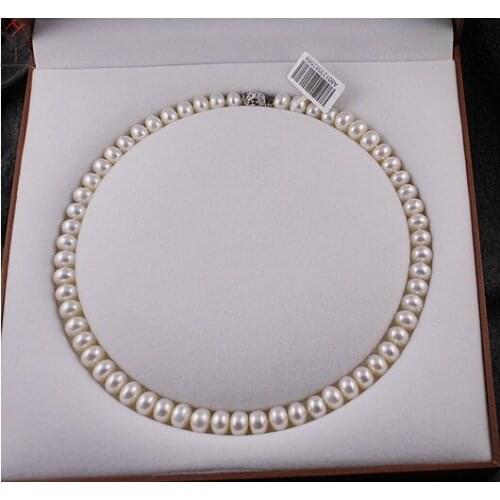 Women Jewelry Elegant Handmade 9-10mm White Real Pearl Necklace 45cm/18inch Natural Freshwater Pearl Necklace Stud Earring