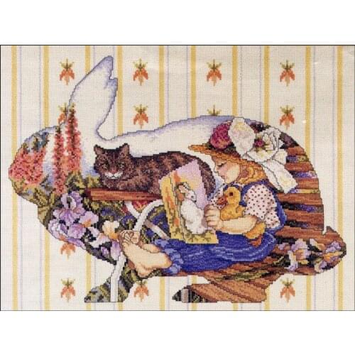 Gold Collection Lovely Counted Cross Stitch Kit The Bunny Book Hare Rabbit Little Girl Cat Duck Reading Kitty Kitten
