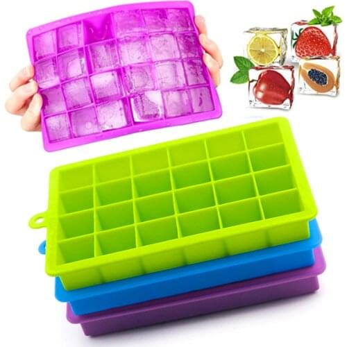 3pcs DIY 24 Grid Food Grade Silicone Ice Tray Home With Lid Cube Ice Mold Square Shape Ice Cream Maker Tool Kitchen Bar Gadgets