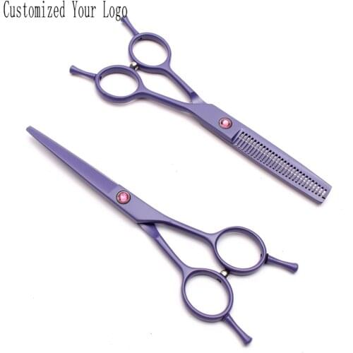 5.5In. Purple Color Customize Logo Stainless Straight Scissors Thinning Shears Pet Scissors Professional Grooming Scissors C1012