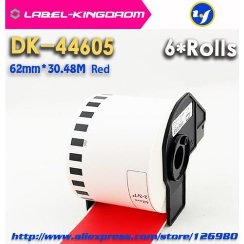 6 Rolls Generic Brother DK-44605 Label 62mm*30.48M Red Color Compatible for Brother QL-570/700 All Includ With Plastic Holder