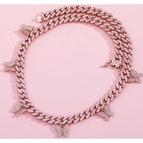 AAA CZ Stone Paved Bling Ice Out 5pcs Butterflys Cuban Miami Link Chain Men Hip Hop Necklace Women Fashion Charm Chokers Jewelry