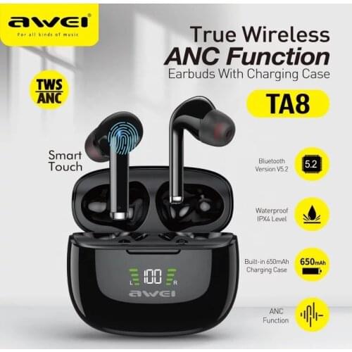 Awei TA8 wireless earphones earbuds Bluetooth earphone headset With Microphones 650mAh charging case Waterproof gamer sport buds
