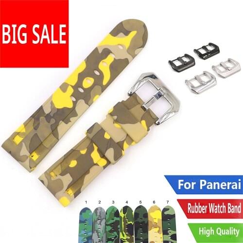 CARLYWET 22 24mm Camo Yellow Grey Waterproof Silicone Rubber Replacement Watch Band Strap Loops For Panerai Luminor