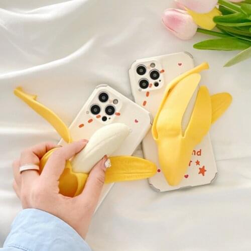 3D Cute Peeled Banana Reliver Stress Phone Case For iPhone 12Pro 11 XS MAX XR 7 8 Plus Funny Toys Antistress Sensory Soft Cover