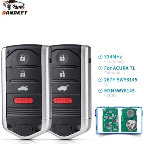 Dandkey FCC: M3N5WY8145 IC:267F-5WY8145 For Acura ZDX TL 2009 2010 2011 2012 2013 2014 Smart Blank Remote Car Key Fob 313.8MHz