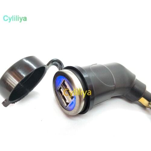 By dhl or ems 20pcs Promotion 12-24V Dual USB Motorcycle Charger Adapter Socket Outlet For BMW With Blue LED Light