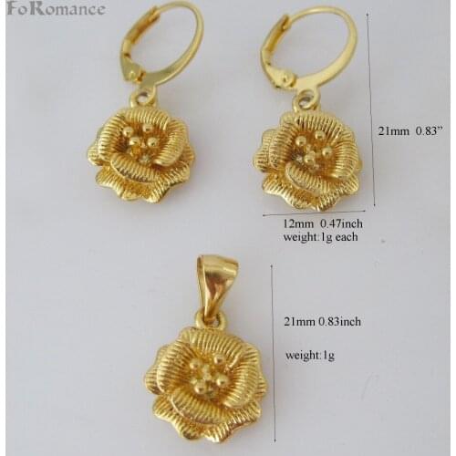 FoRomance- HIGH QUALITY GOLD GP OVERLAY THREE STYLES VIVID FLOWER PENDANT 18" WATER WAVE LINK CHAIN NECKLACE EARRING SET