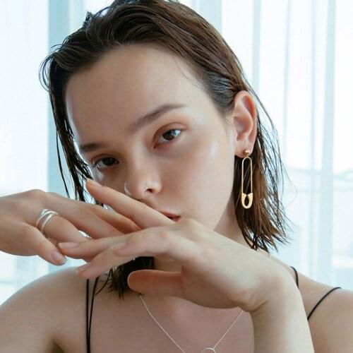 GSOLD Trendy New Design Paper Clip Shape Earring Simple Metal Temperament Retro Pin Earring Creative Women Girls Party Jewelry