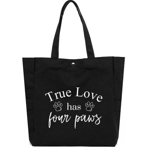 Funny Paws Letters Printed Canvas Tote Bag Student Bag Work Bag Gift for Dog Cat Lovers Large Capacity Shopping Bag Beach Bag