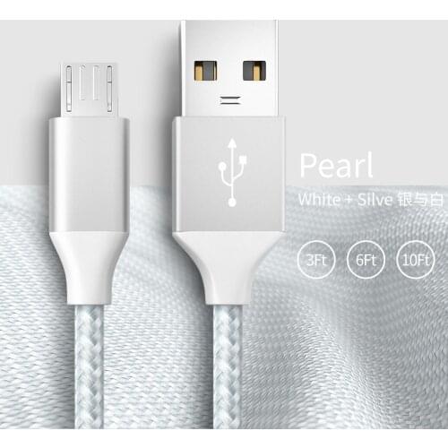 Android data cable, USB charging cable, mini data cable, nylon braiding, 3.3 feet, 6.6 feet, 10 feet, silver gray nylon braiding