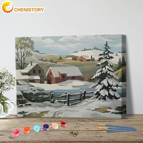 CHENISTORY Pictures By Number Snowhouse Kits DIY Frame Winter Landscape Drawing On Canvas Handpainted Home Decor Art Gift