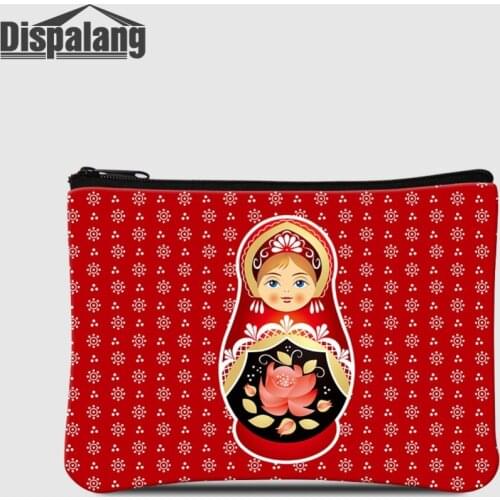 Dispalang Russian Mascot Matryona Pattern Coin Purse For Women Matryoshka Doll Small Zipper Wallets For Girls Ladies Money Bags