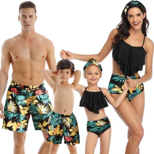 Family Matching Swimwear Girl Boy 2021 Swimsuit Mother Daughter Swimwear Bikini Beachwear Swimming Trunks Men Bathing Pants Suit