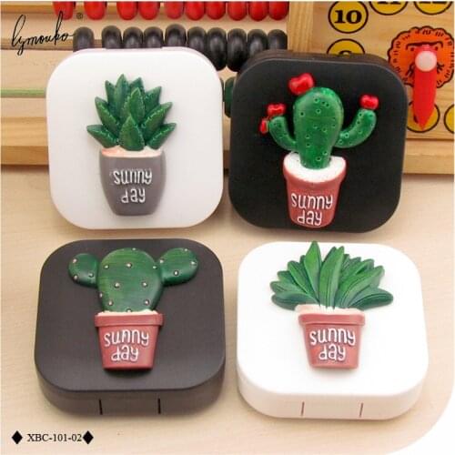 Lymouko New Style Desert Cactus Plastic Contact Lens Case for Women Kit Holder Storage Eye Care Container Contact Lenses Box
