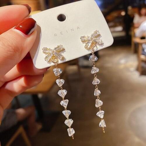 Fashion Korean Stud Earrings for Women Exquisite Luxury Shiny Tassel Crystal Drop Earrings Wholesale Wedding Jewelry 2021 Trend