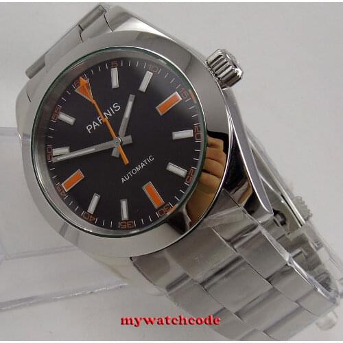 40mm parnis black dial sapphire glass miyota automatic folding clasp mens watch