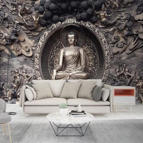 Custom Any Size Mural Wallpaper 3D Stereo Relief Buddha Statue Wall Painting European Style Living Room Bedroom Background Mural