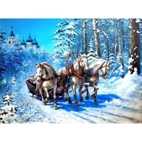 Horse in the snow land modern style diy oil painting by numbers kit animal paint by numbers coloring kits for adults dropship