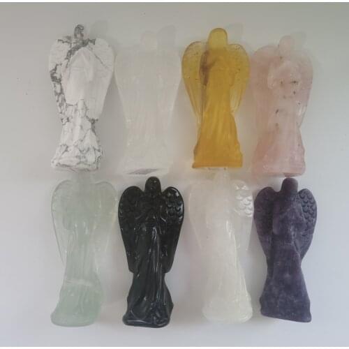 Natural high qualiy crystal stone gemstone decorat gift hand carving Howlite Black Obsidian Fluorite the little angels ZZ