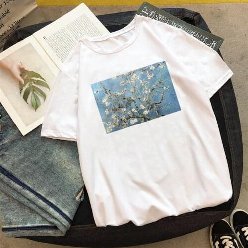 New Aesthetic Van Gogh Almond Blossom Oil Vintage Painting T-Shirt Casual Tumblr Fun Fashion Grunge Tops Printed Women clothing