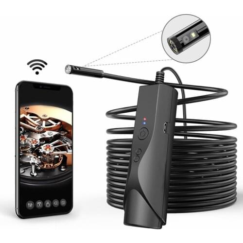 The Newest WiFi Endoscope Camera 1080P HD 8mm Lens IP67 Dual Camera Led Light with 5m Hard Cable Endoscope for Android IPhone