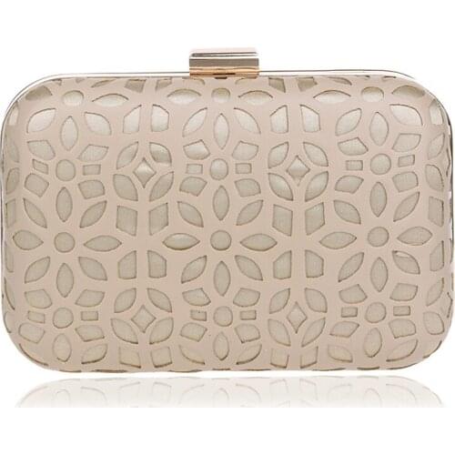 2018 New Fashion Hollow Out Style Pu Evening Bags With Chain Shoulder Day Clutches Evening Bags Black/Gold Purse Wallets