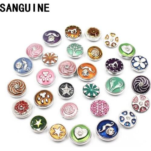 Wholesale Mixs 10pcs/lot Metal Silver Crystal Enamel Small Snap Buttons Fit 12mm Snap Bracelet Necklace DIY Jewelry Making