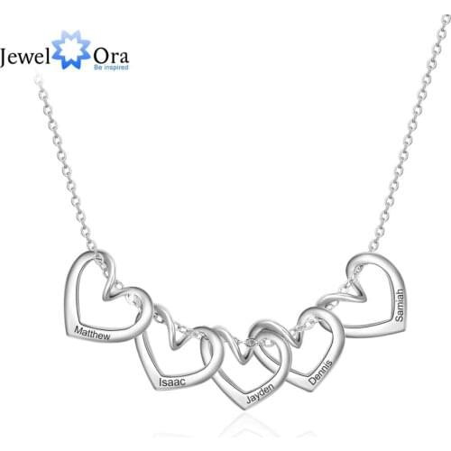 JewelOra Customize Engrave Family Name Necklace with Heart Pendants Personalized Name Stainless Steel Necklace Women Accessories