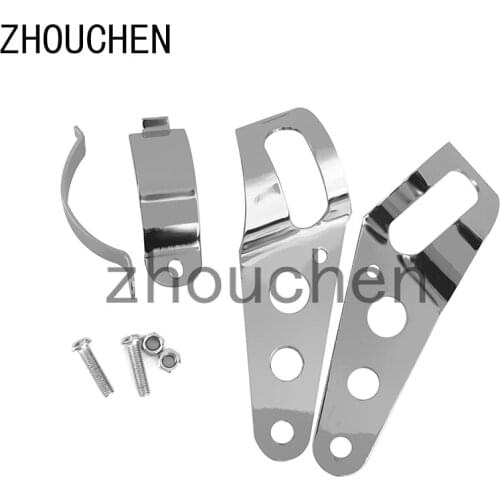 Pair 35mm-43mm Motorcycle Chrome Holder Headlight Mounting Brackets Support