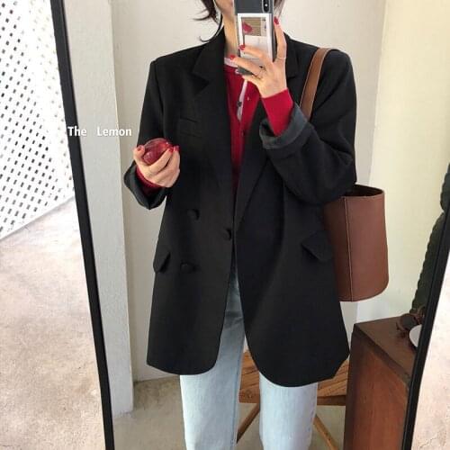 Womens Blazers Single Breasted Long Sleeve Ladies Office Casual Loose Jacket Coat Notched Collar Female Outerwear