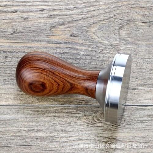 Stainless steel coffee press 53mm solid wood handle press pink hammer red acid branch wood 51mm flat bottom 58mm threaded bottom