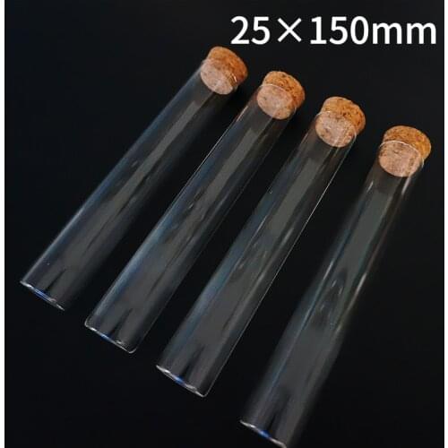 12pcs/lot 25x150mm Clear Lab Glass Test Tube With Cork Stoppers Flat Bottom Pipes Laboratory Supplies