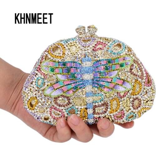 Luxury Lastest Diamond Crystal Clutch Bag Lovely Dragonfly Design Drops of oil diamante Party Evening Bag banquet Purse SC528