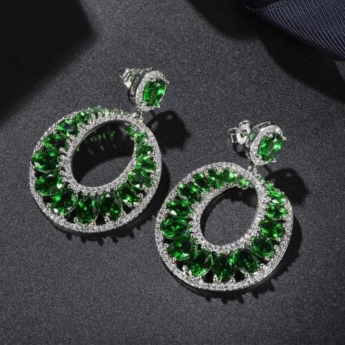 Grandmother green zircon crystal earrings luxury lovely girl versatile personality Korean super flash earrings wholesale