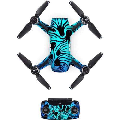 Cool Illustration Style PVC Decal Skin Sticker For DJI Spark Drone Body + Remote Controllers + 3 Battery Protective Cover